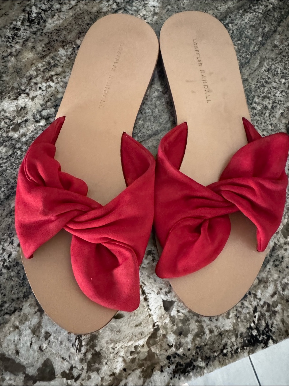Loeffler Randall Red Bow Slide Sandals with Tan Footbed